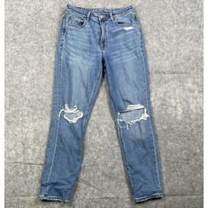 American Eagle Mom Jeans Size 6 Comfort Waistband Stretch Distressed Blue Medium